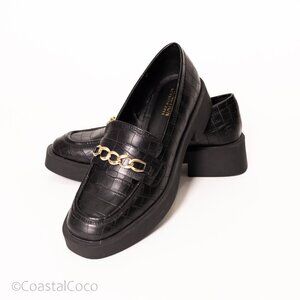Kenneth Cole Platform Loafers 7.5 Black Sienna Lug Shoes Mod Preppy Office Retro